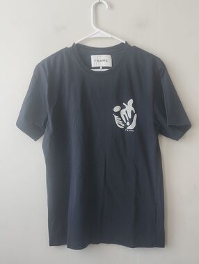 Frame Denim Navy Short Sleeve Tee with White Abstract Logo. New Without Tag